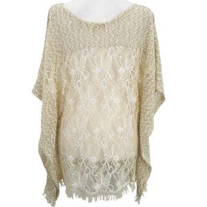 Alter’d State Floral Lace Sheer Gold Speck Cream Poncho Style Top Size Small